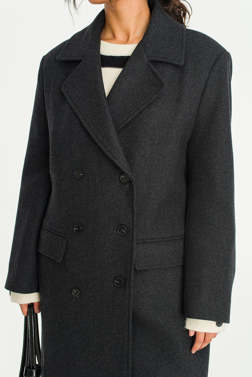 Kimiko Double Long Coat, Charcoal
