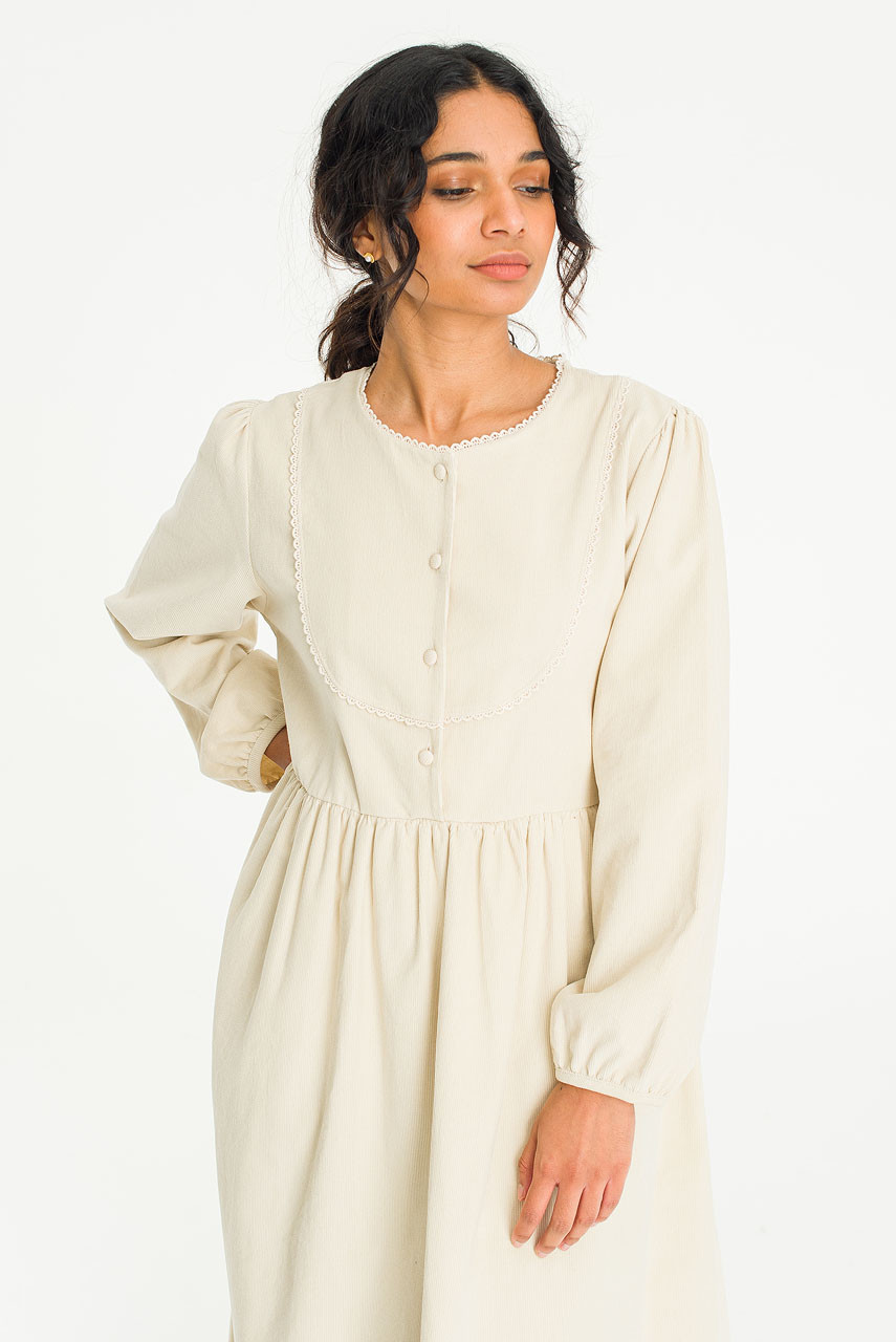 Eva Cord Babydoll Dress, Ivory