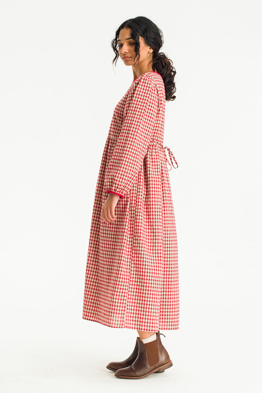 Lili Gingham Check Long Dress, Red