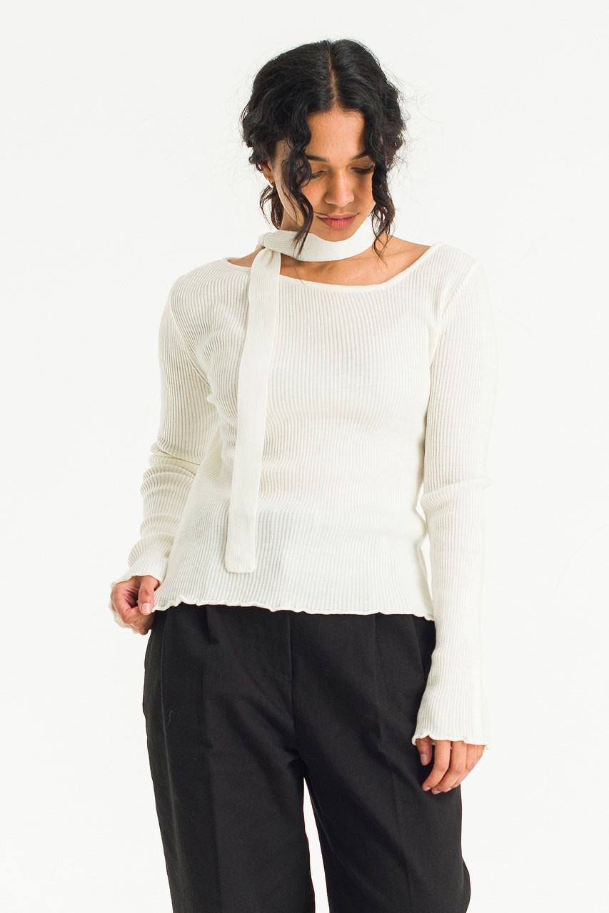Meg Ribbed Tie And Jumper, Ivory