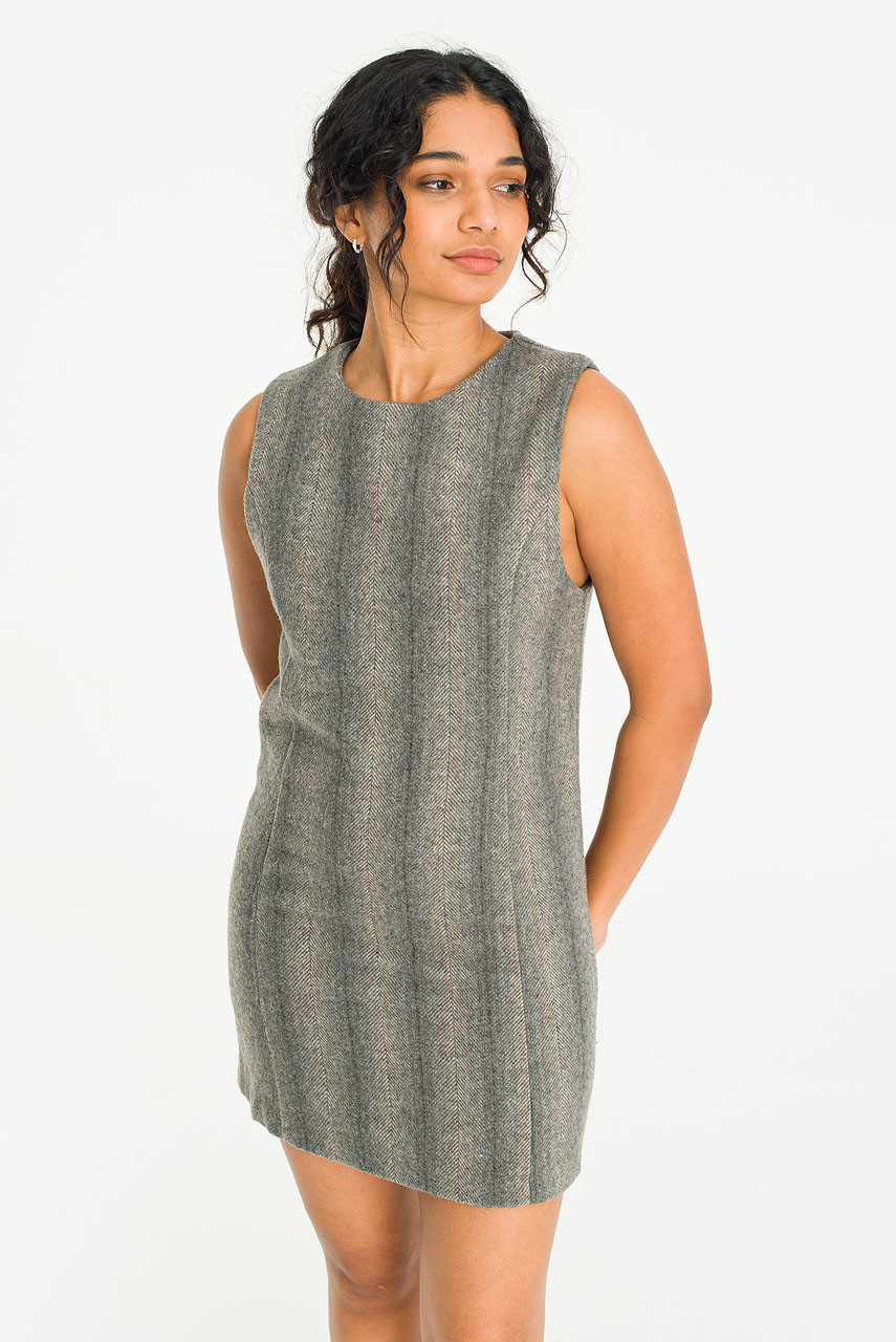 Herringbone Pinafore Dress, Grey