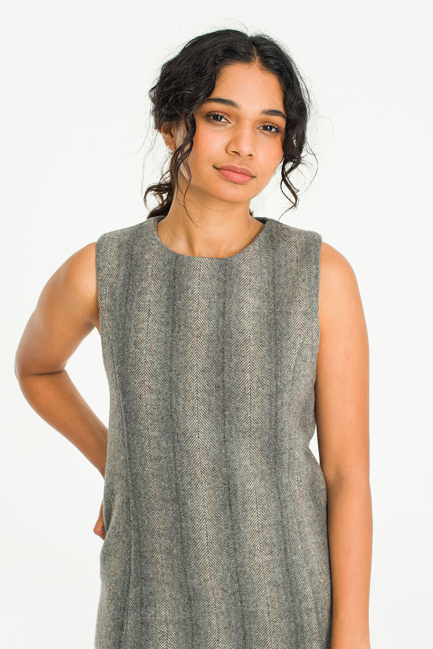 Herringbone Pinafore Dress, Grey