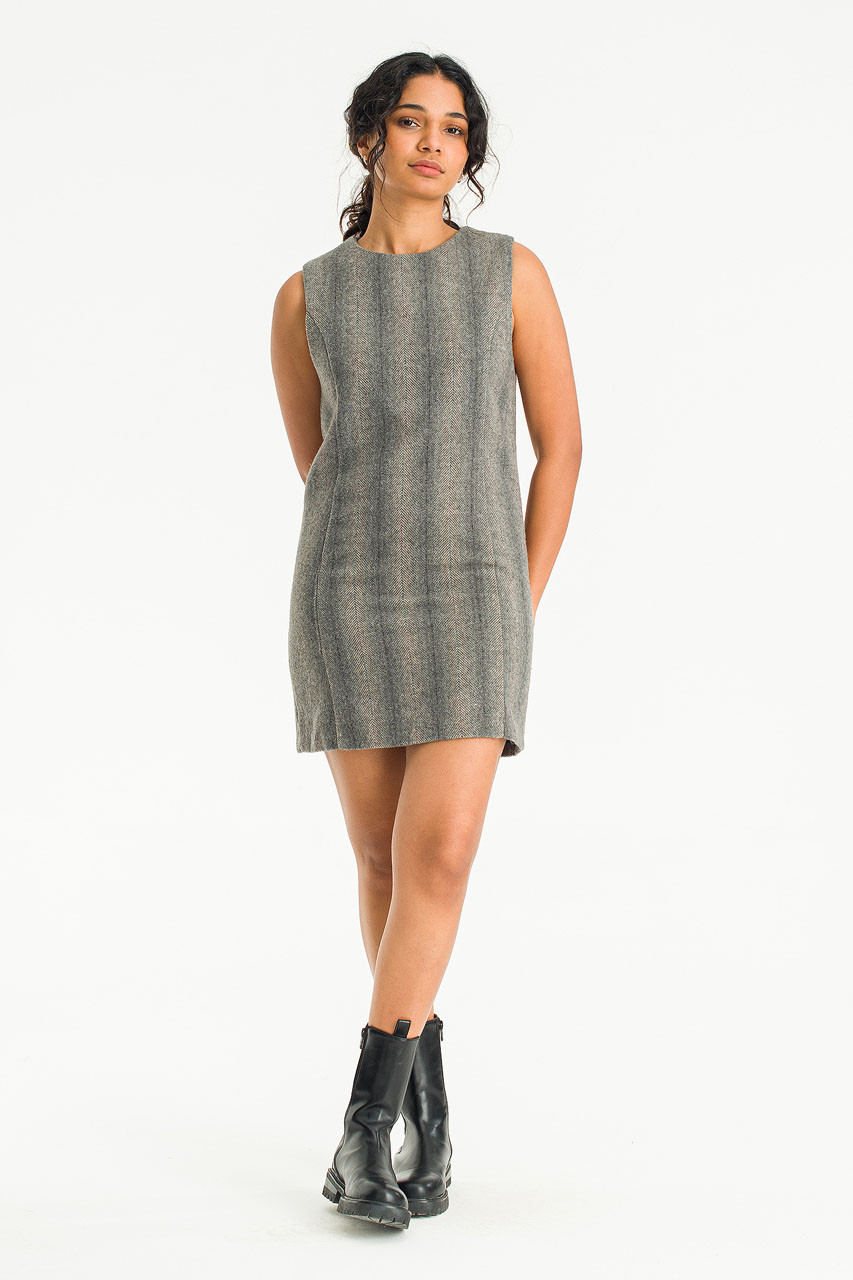 Herringbone Pinafore Dress, Grey