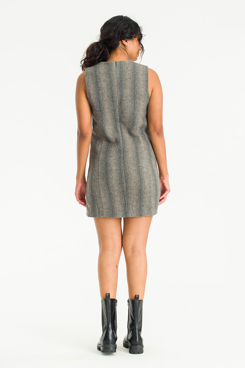Herringbone Pinafore Dress, Grey