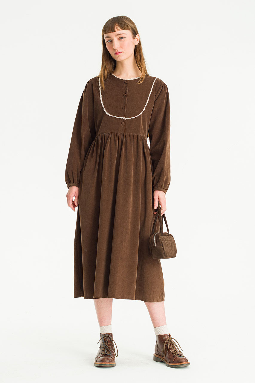 Eva Cord Babydoll Dress, Brown