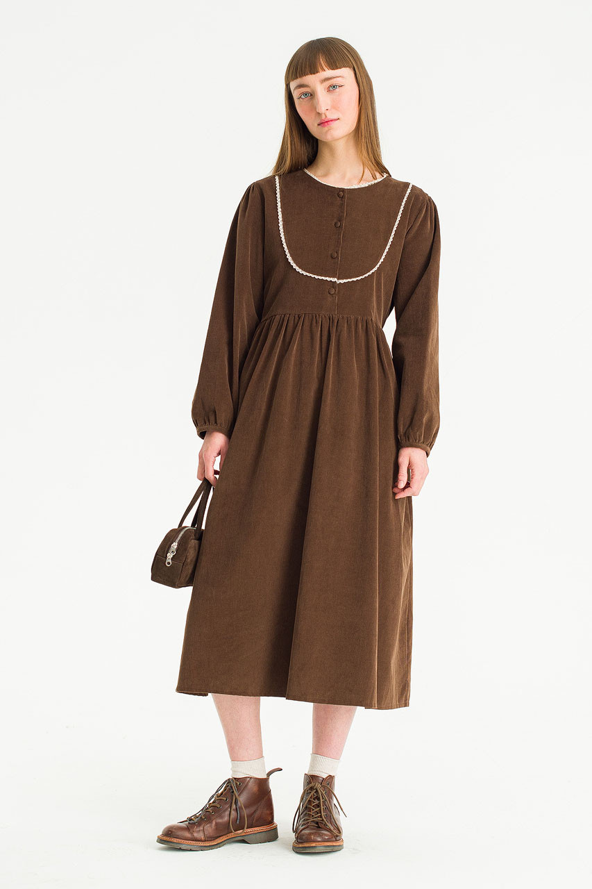 Eva Cord Babydoll Dress, Brown