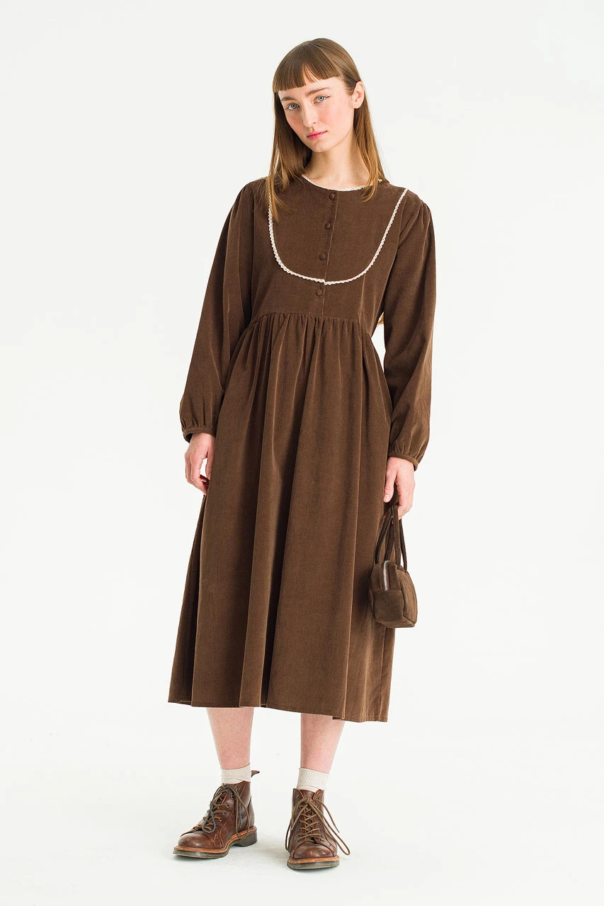 Eva Cord Babydoll Dress, Brown