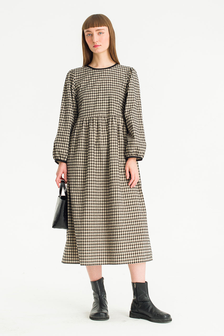 Lili Gingham Check Long Dress, Black