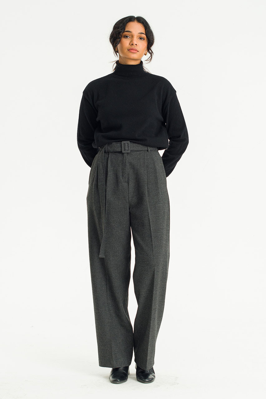 Aure Belted Slacks, Charcoal