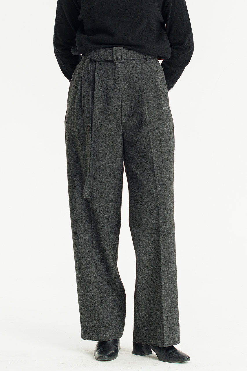 Aure Belted Slacks, Charcoal