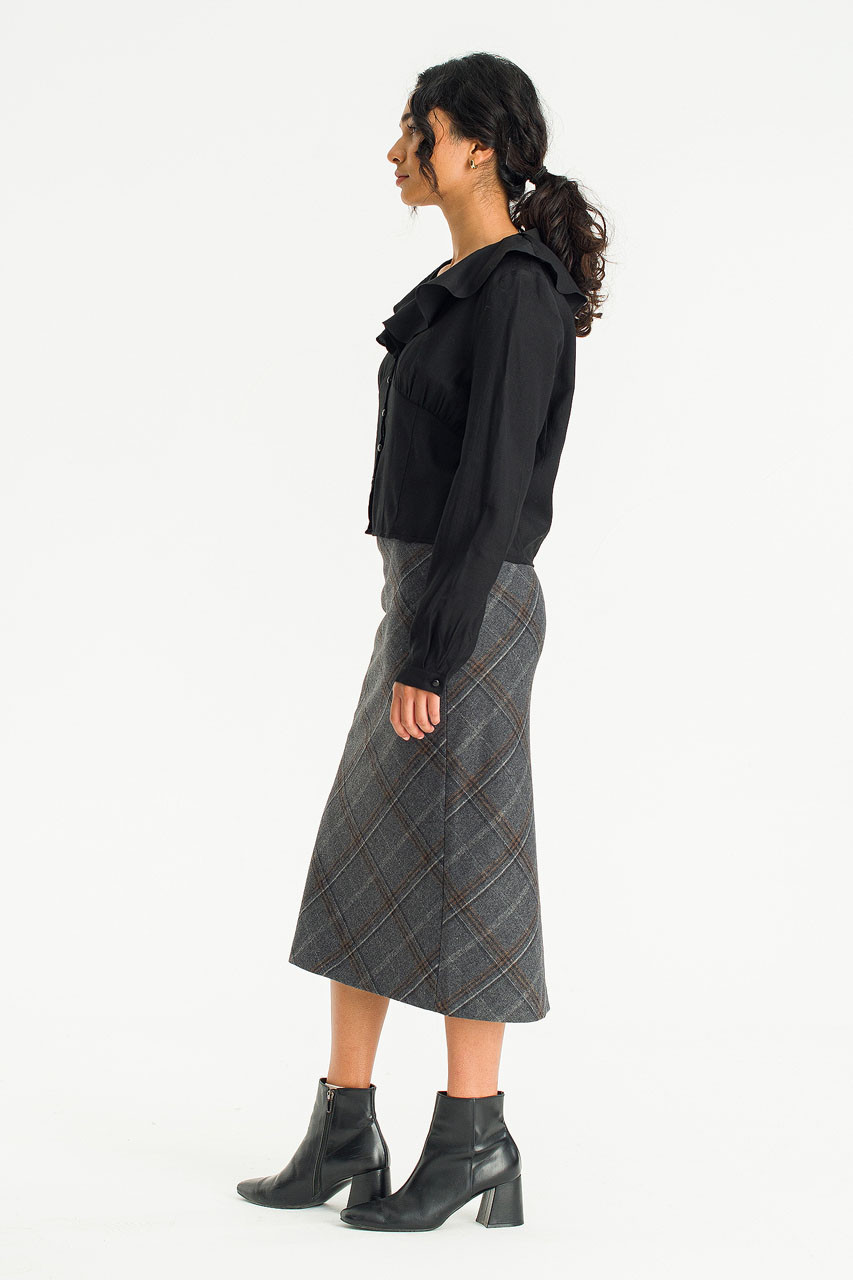 Elise Check Mid Length Skirt, Charcoal