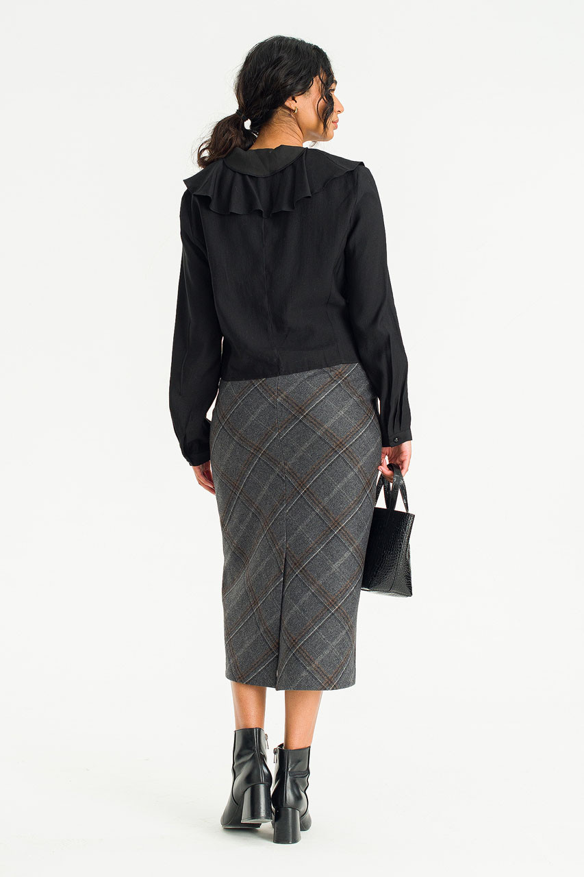Elise Check Mid Length Skirt, Charcoal