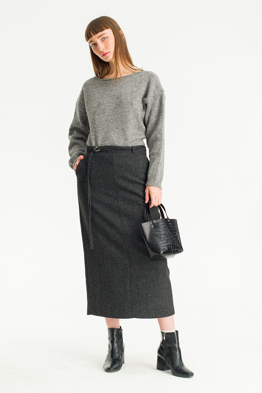 Note Herringbone Skirt, Charcoal