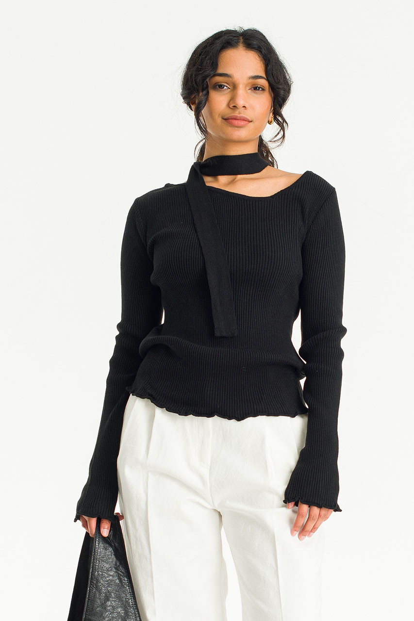 Meg Ribbed Tie And Jumper, Black