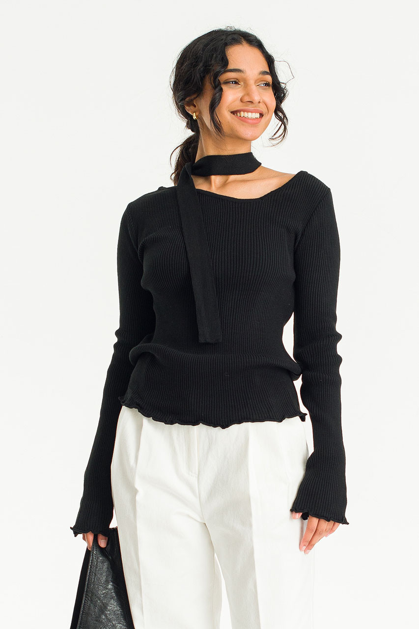 Meg Ribbed Tie And Jumper, Black