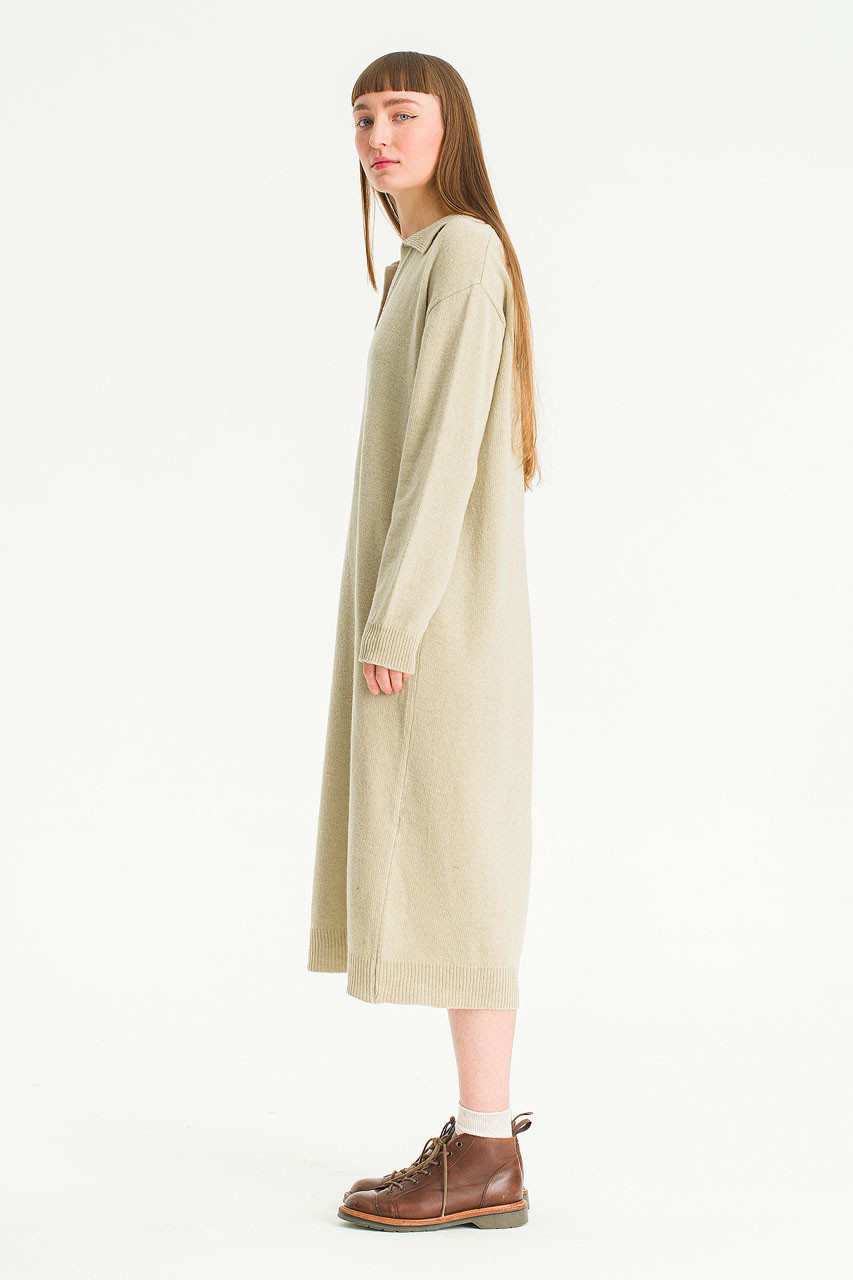 Rei Collar Knit Dress, Light Khaki