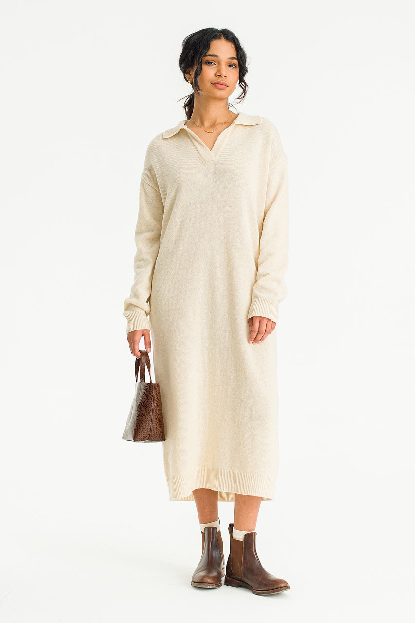 Rei Collar Knit Dress, Ivory