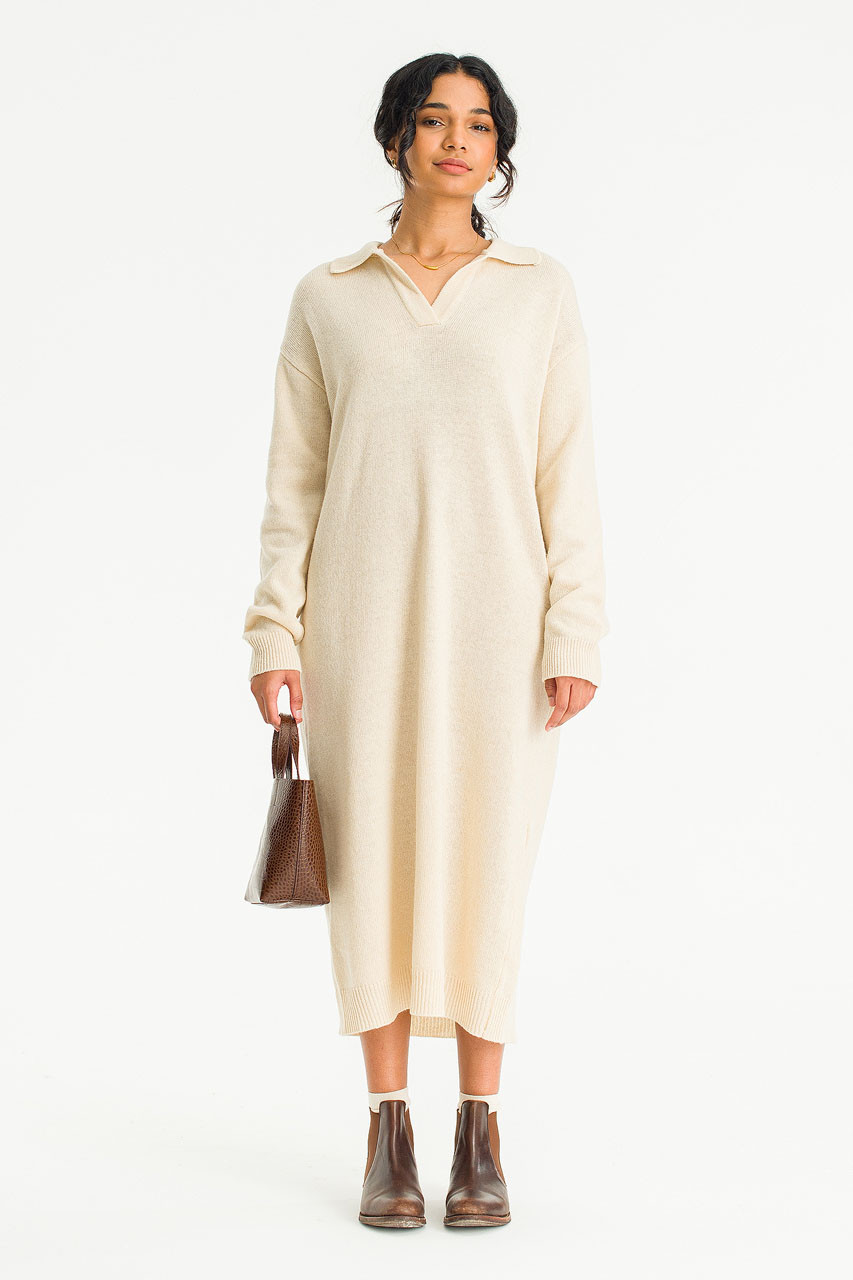 Rei Collar Knit Dress, Ivory
