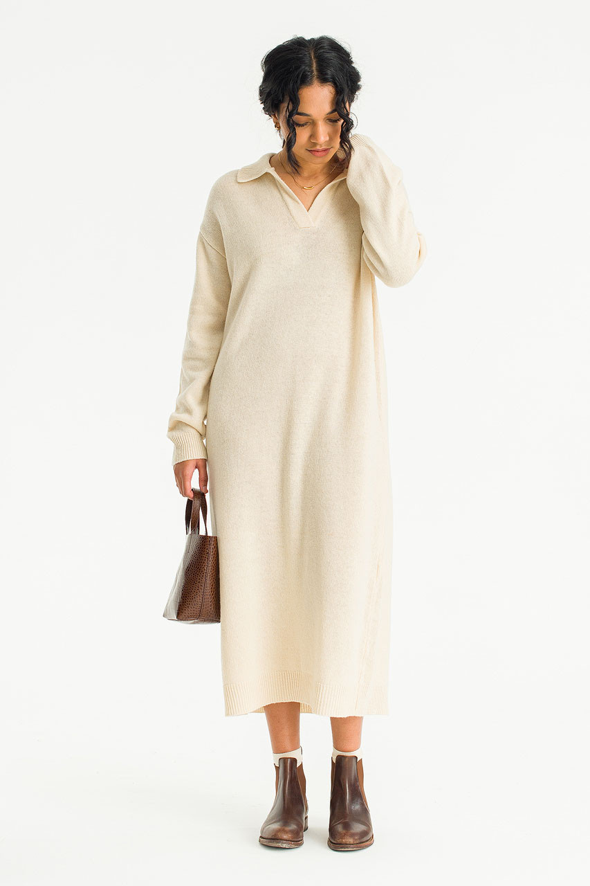 Rei Collar Knit Dress, Ivory