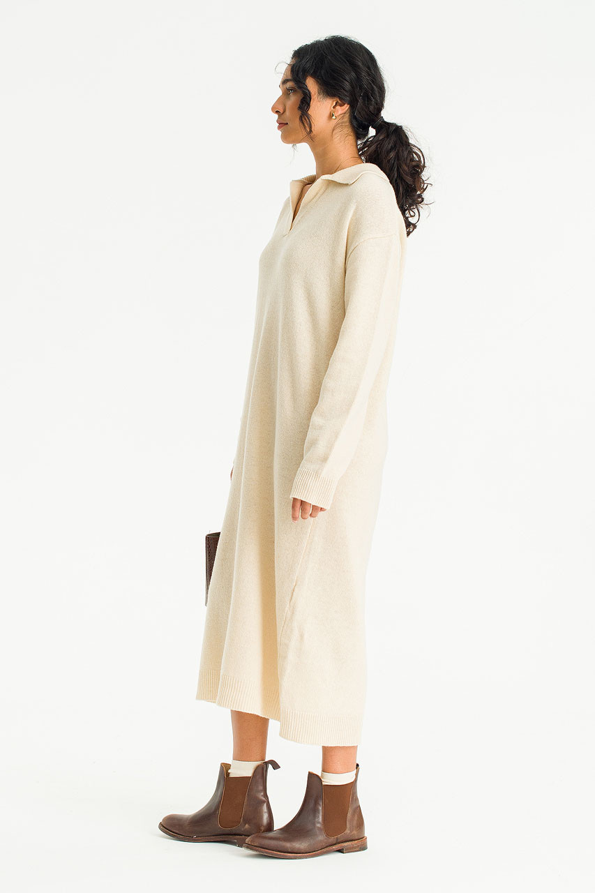 Rei Collar Knit Dress, Ivory