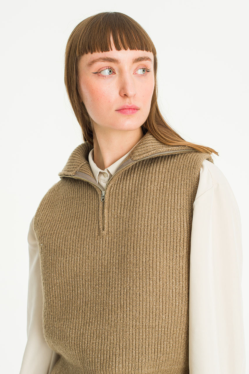 トップス ARMEN ZIP-UP FLEECE RIB COLLAR VEST 20241115-020-BROWN-08__85959.