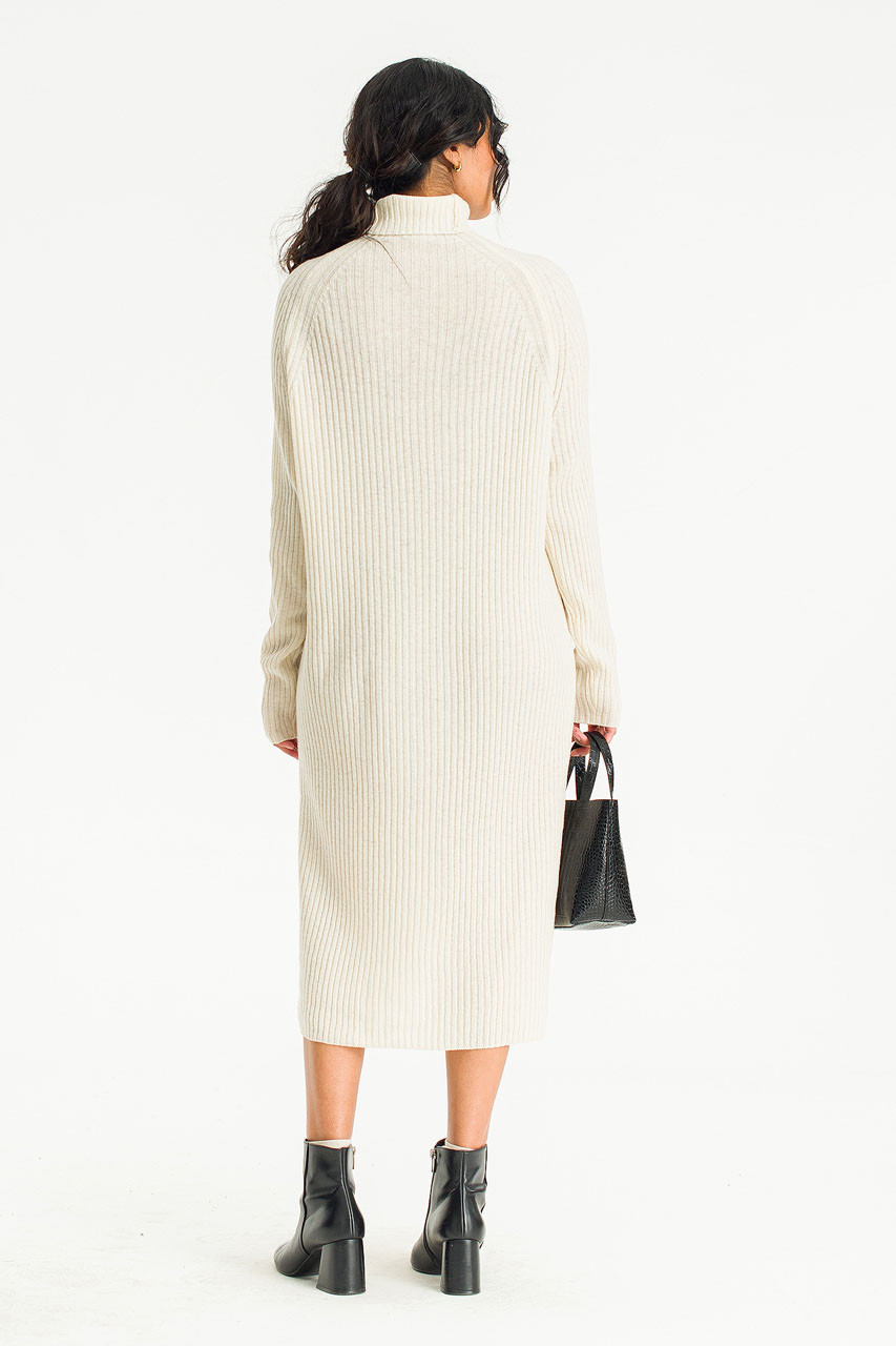 Mia Ribbed Roll Neck Dress, Cream