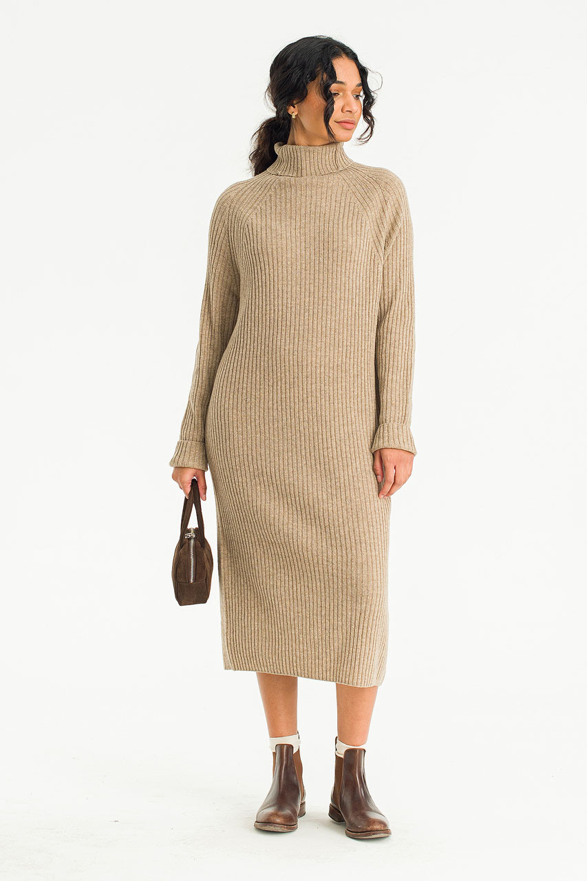 Mia Ribbed Roll Neck Dress, Mocha