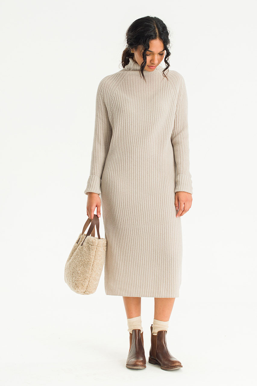 Mia Ribbed Roll Neck Dress, Grey