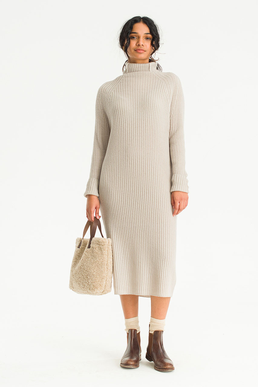 Mia Ribbed Roll Neck Dress, Grey