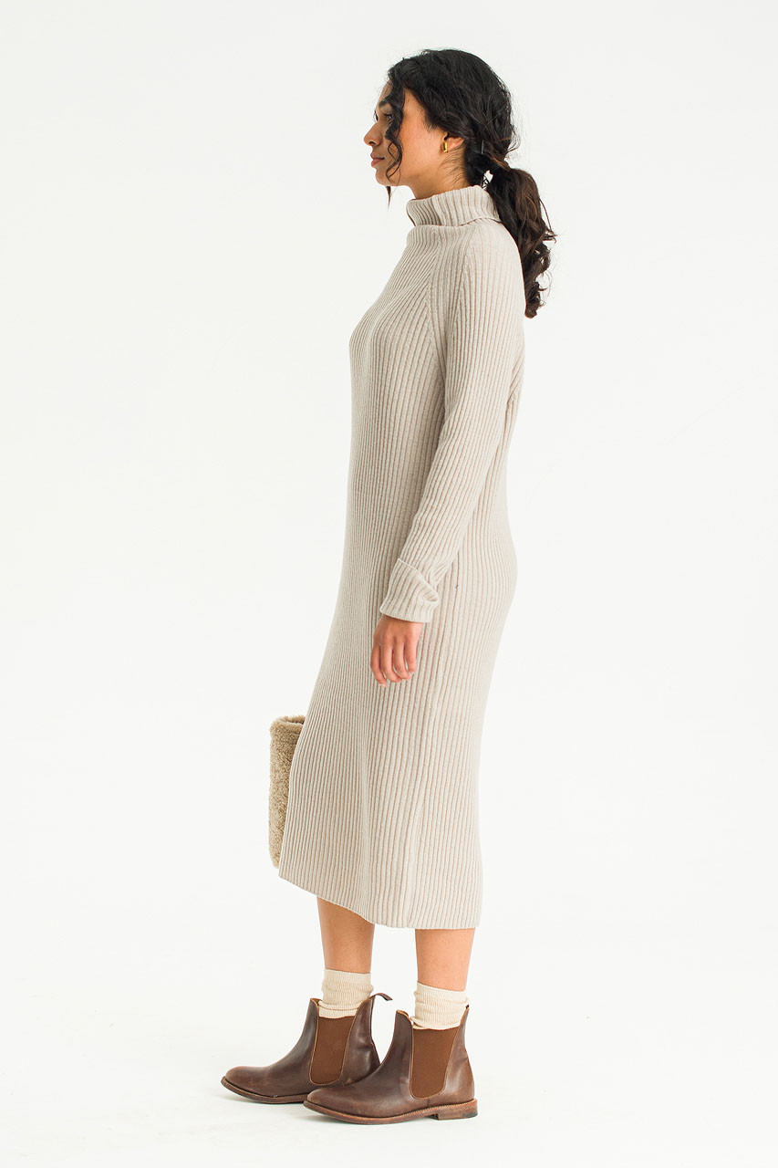 Mia Ribbed Roll Neck Dress, Grey