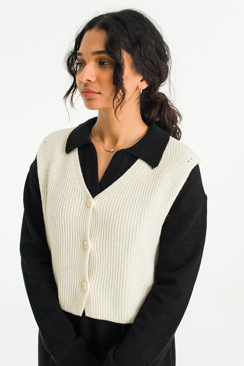 Leah Ribbed Button Vest, Cream