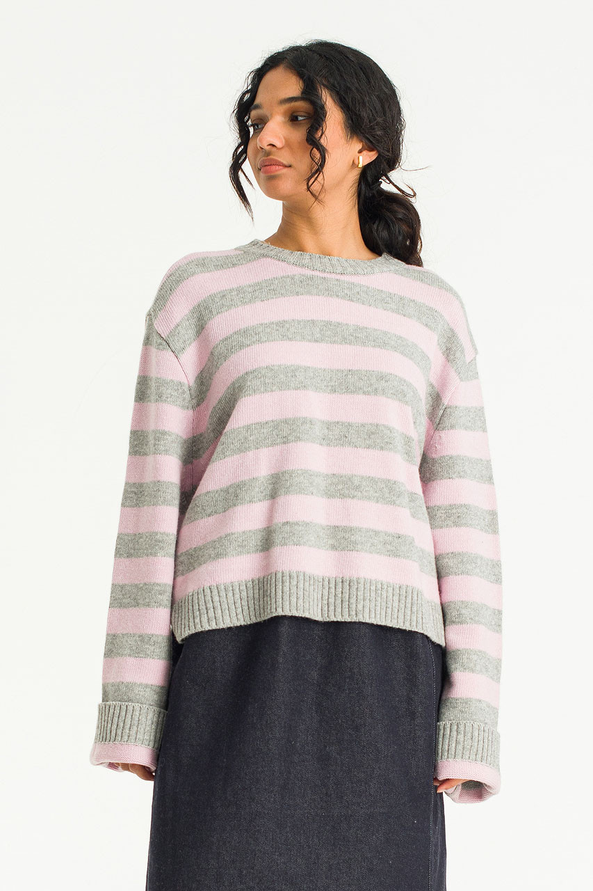 Mimi Stripe Jumper, Grey/Pink