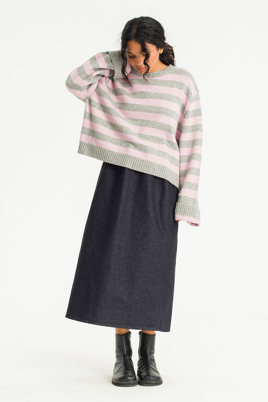 Mimi Stripe Jumper, Grey/Pink