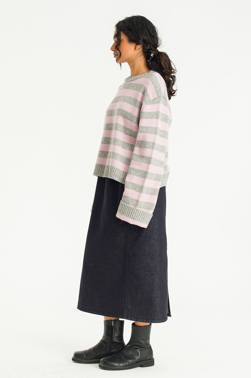 Mimi Stripe Jumper, Grey/Pink