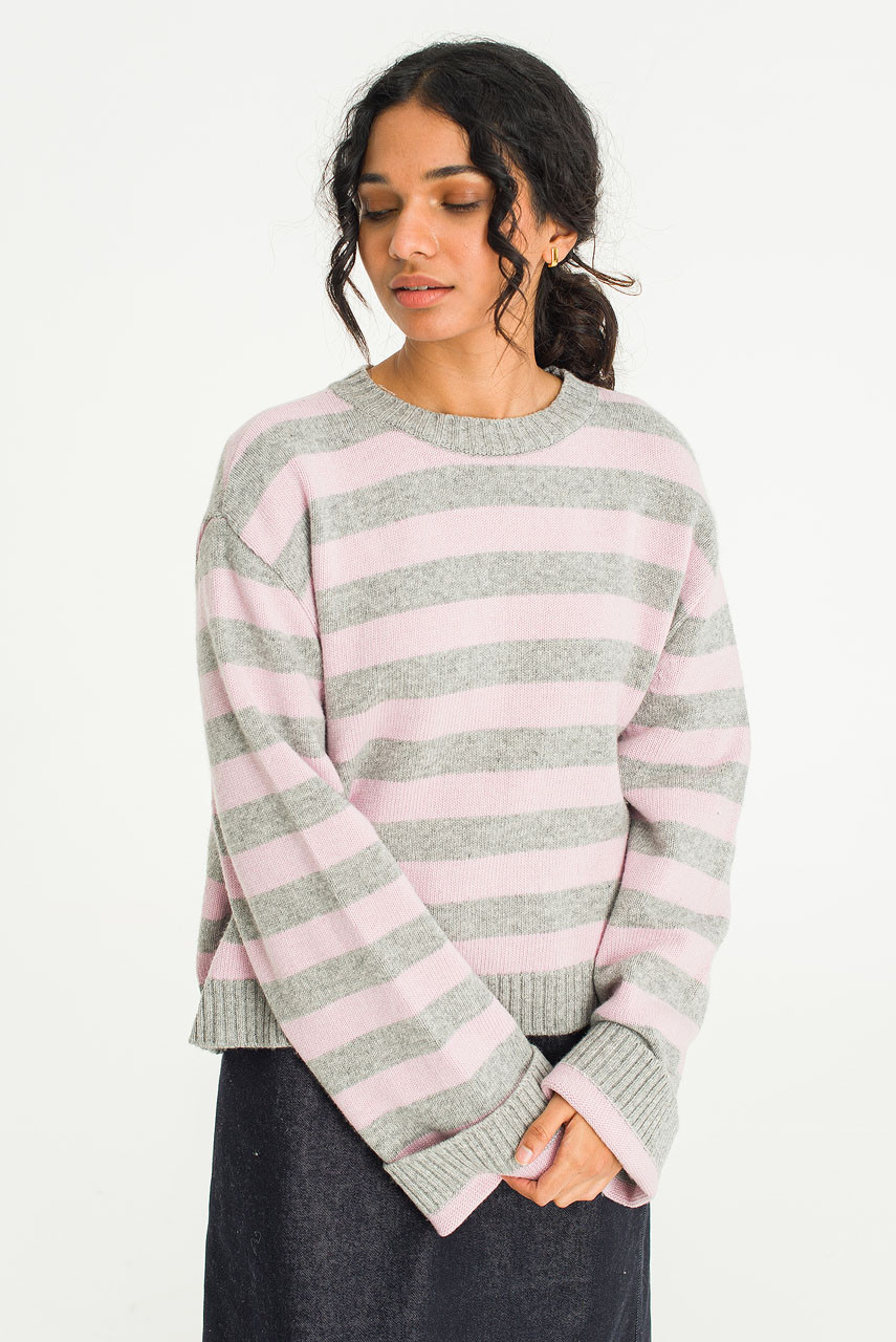 Mimi Stripe Jumper, Grey/Pink
