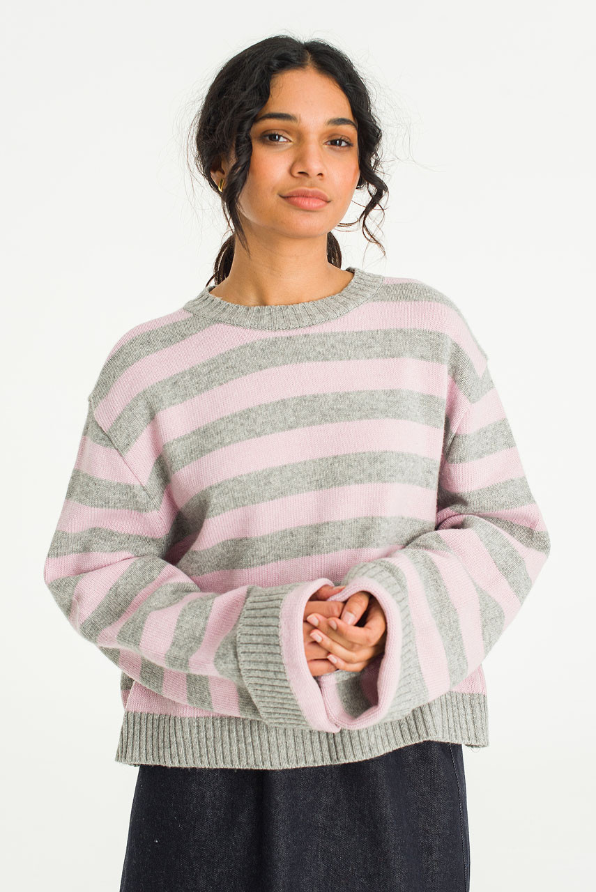 Mimi Stripe Jumper, Grey/Pink