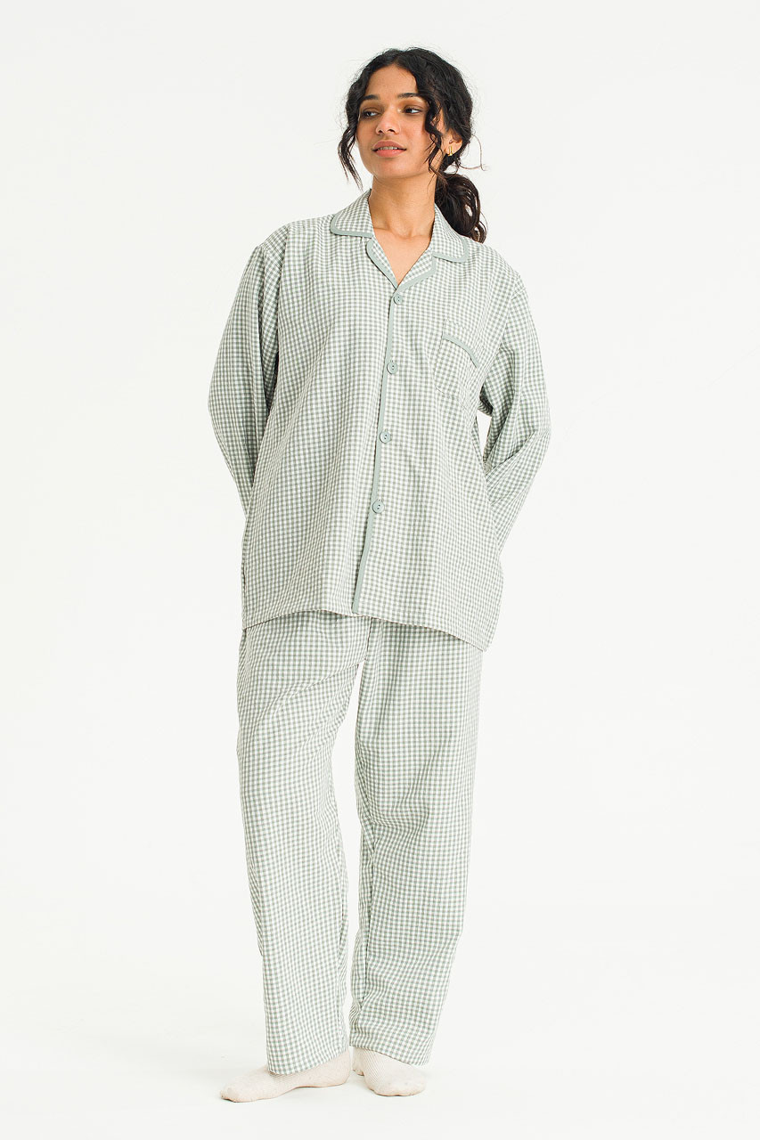 Mona Gingham Check Pyjamas, Green