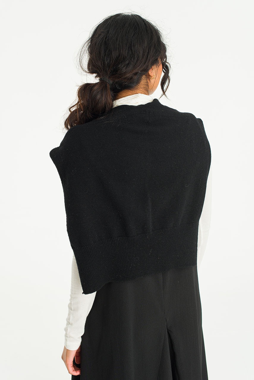 Wool Blend Point Shawl, Black