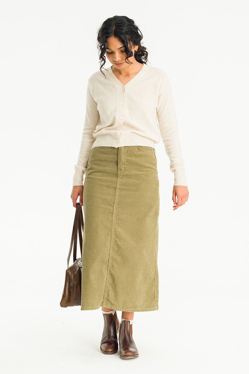 Reina Wide Cord Skirt, Khaki