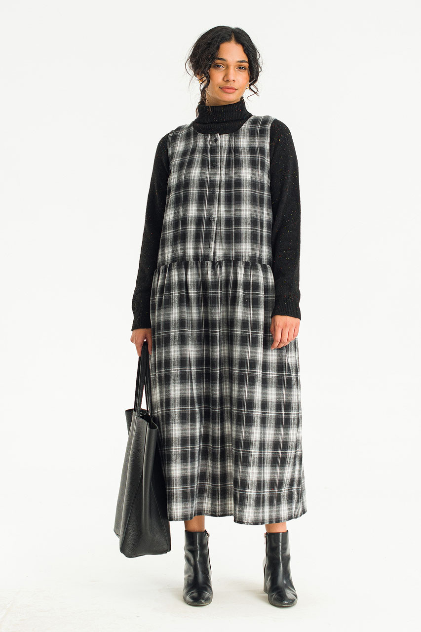 Hina Check Long Dress, Black