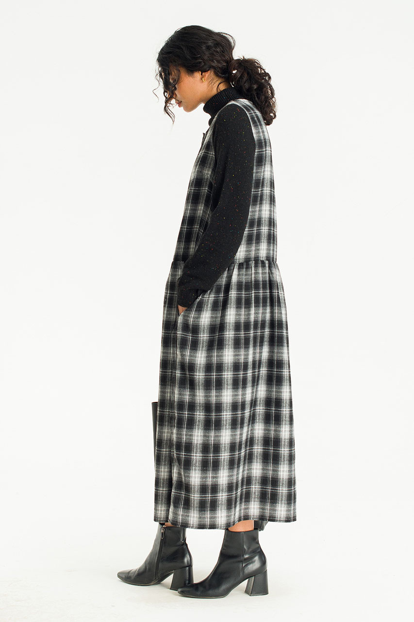 Hina Check Long Dress, Black