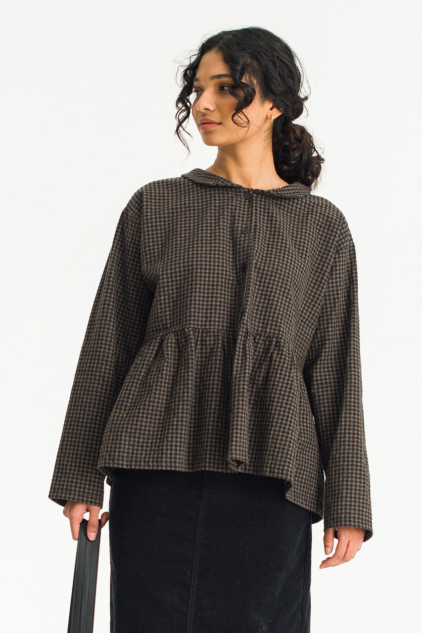 Mizuki Check Blouse, Brown