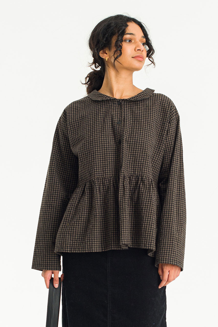 Mizuki Check Blouse, Brown