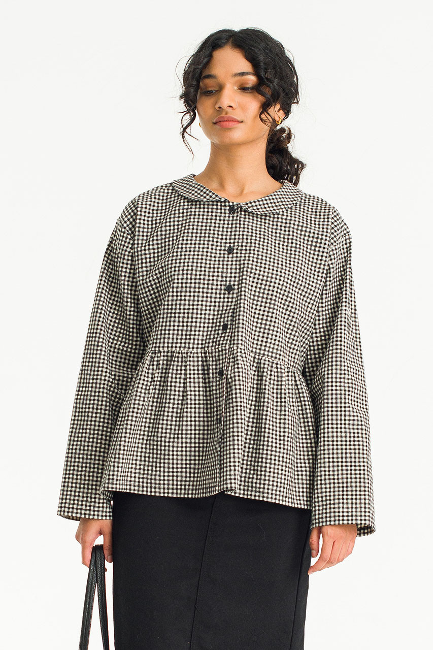 Mizuki Check Blouse, Black