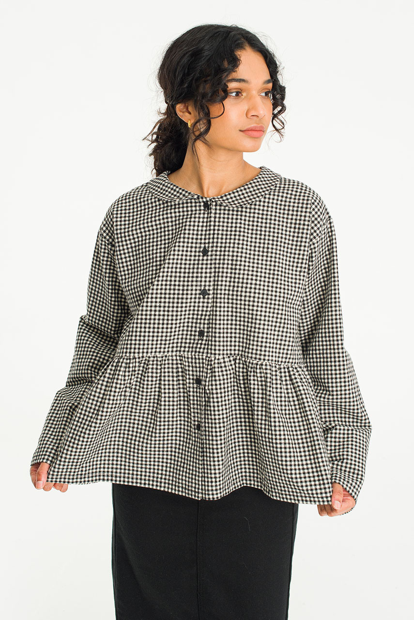 MOND/nui mondモント⭐️Check over blouse Mizuki Check Blouse, Black