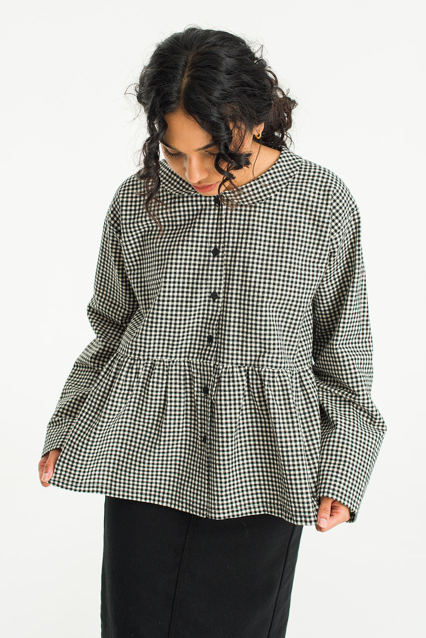 Mizuki Check Blouse, Black