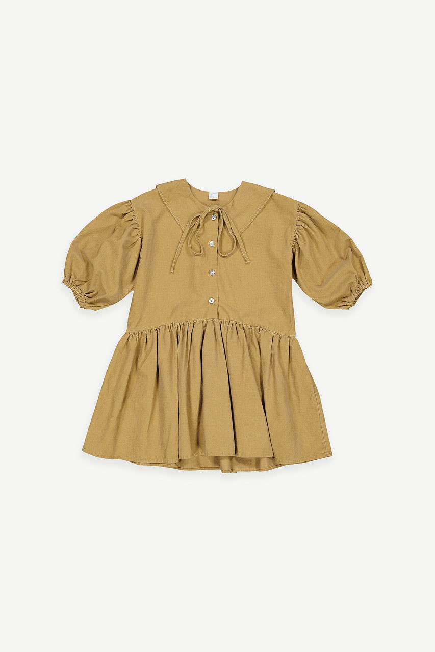 Mini Olive | Sailor Collar Corduroy Shirt Dress, Beige