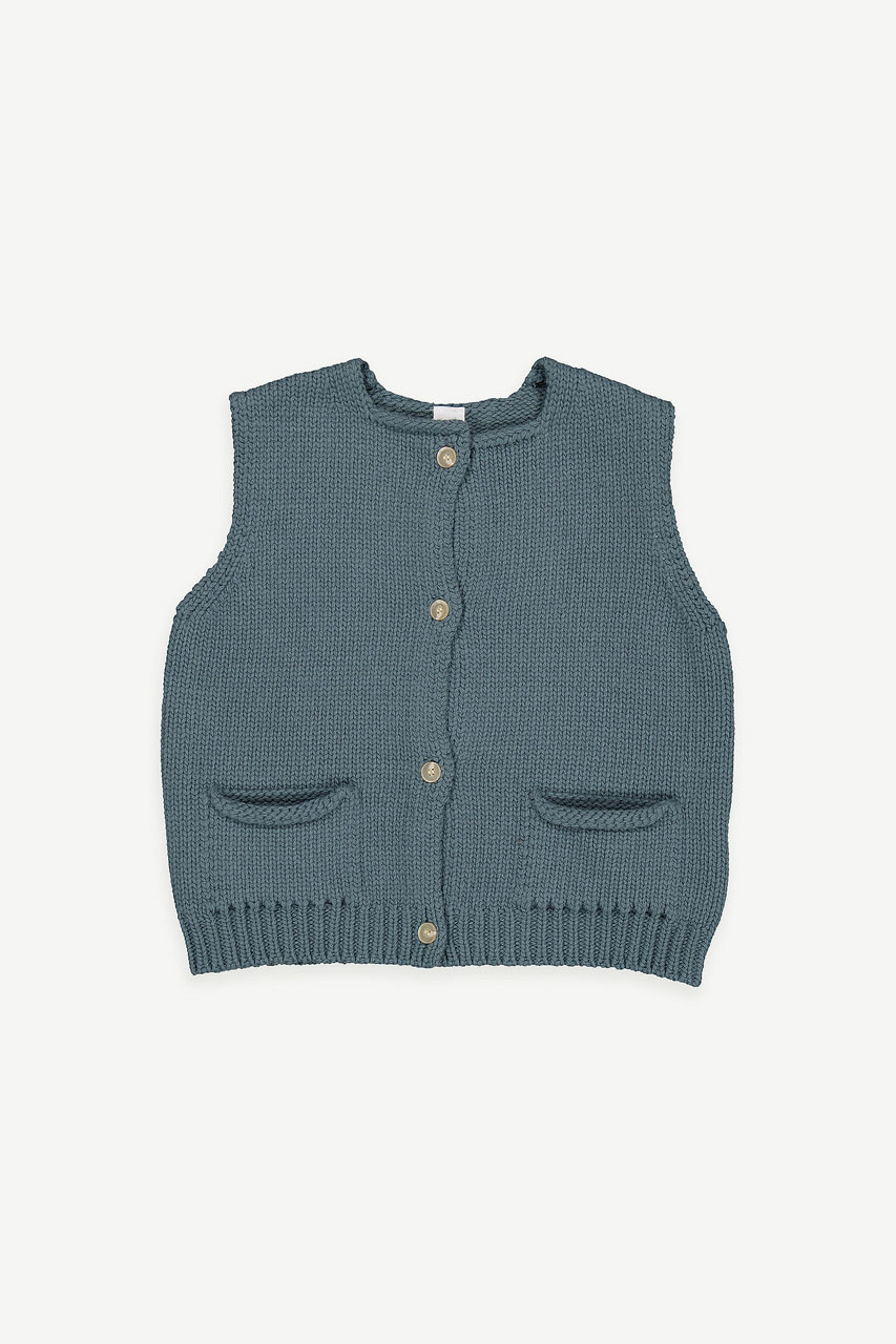Mini Olive | Simple Spring Button Vest, Turquoise