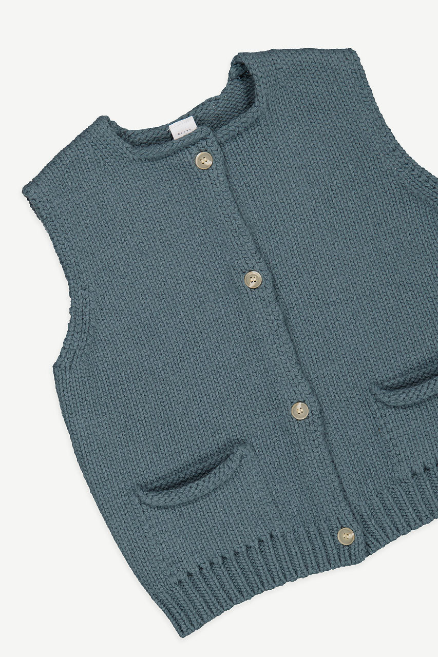 Mini Olive | Simple Spring Button Vest, Turquoise