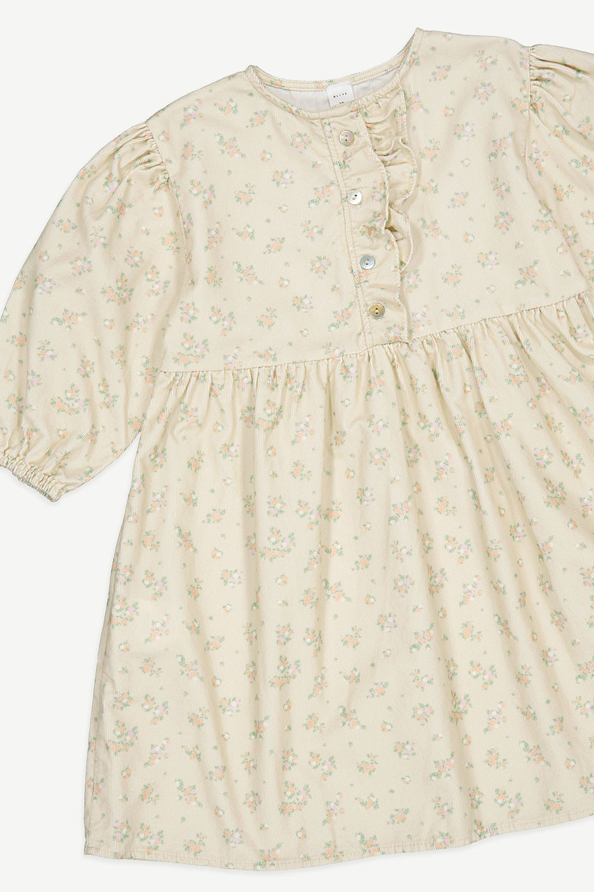Mini Olive | Bouquet Print Corduroy Dress, Ivory